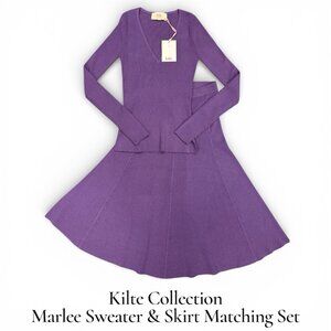 Kilte Collection Marlee Rib Knit V-Neck Sweater and Skirt Matching Set size 1 S